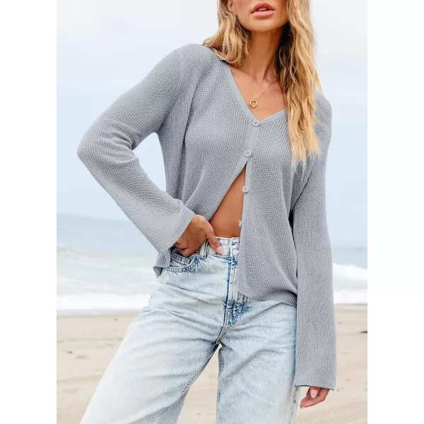 Sidefeel Womens 2024 Summer Cardigans Lightweight Spring Fashion Long Sleeve Knit V Neck Button Up Sweaters