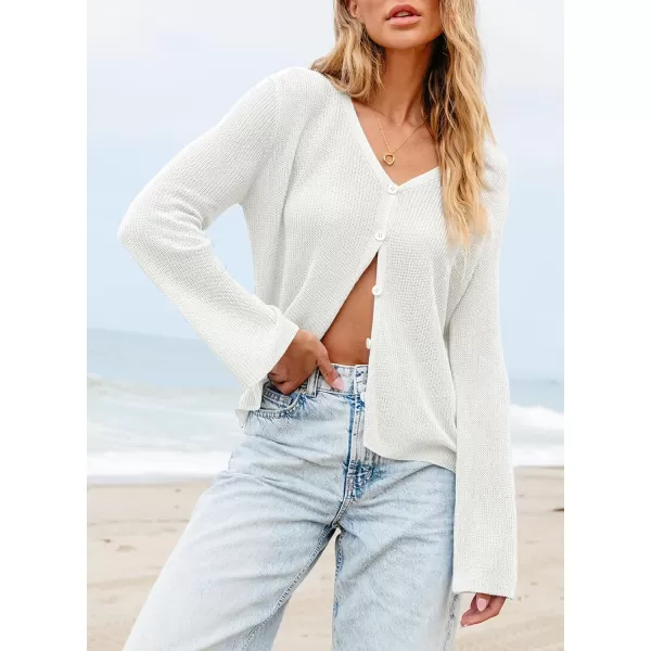 Sidefeel Womens 2024 Summer Cardigans Lightweight Spring Fashion Long Sleeve Knit V Neck Button Up Sweaters