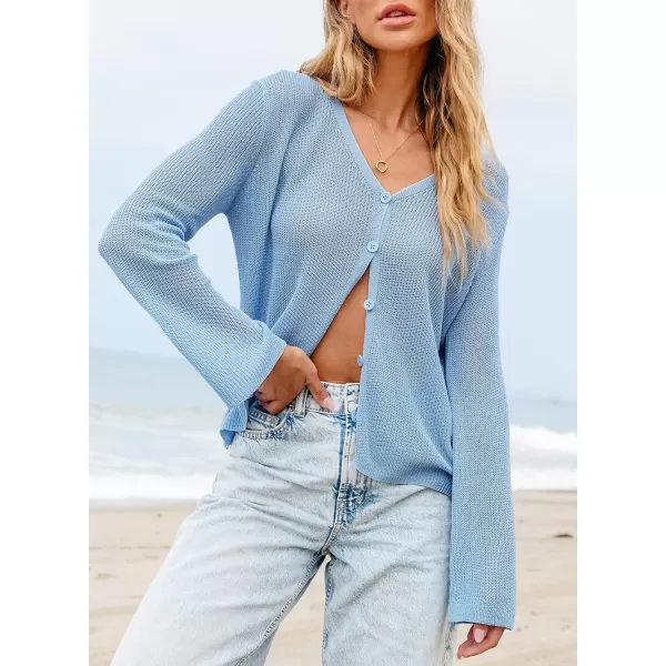 Sidefeel Womens 2024 Summer Cardigans Lightweight Spring Fashion Long Sleeve Knit V Neck Button Up Sweaters