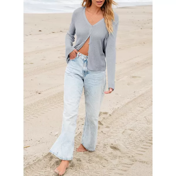 Sidefeel Womens 2024 Summer Cardigans Lightweight Spring Fashion Long Sleeve Knit V Neck Button Up Sweaters