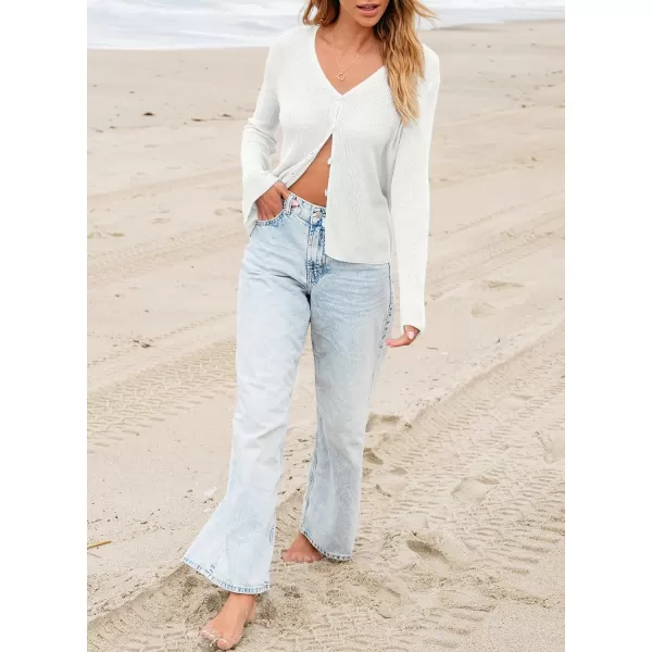 Sidefeel Womens 2024 Summer Cardigans Lightweight Spring Fashion Long Sleeve Knit V Neck Button Up Sweaters