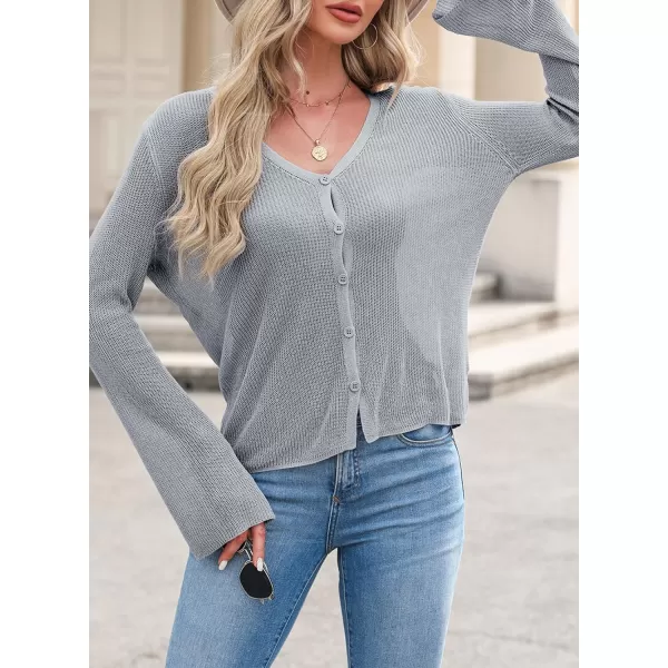 Sidefeel Womens 2024 Summer Cardigans Lightweight Spring Fashion Long Sleeve Knit V Neck Button Up Sweaters