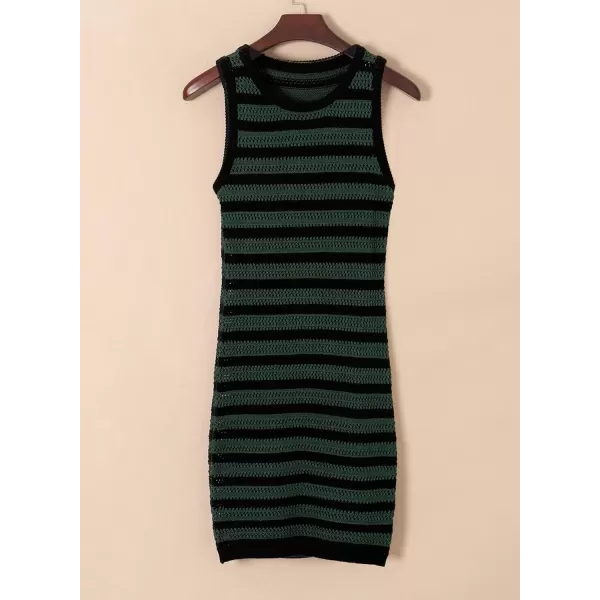 Sidefeel Womens 2024 Summer Hollow Out Crochet Dresses Casual Vacation Striped Crewneck Sleeveless Bodycon Beach Sundress