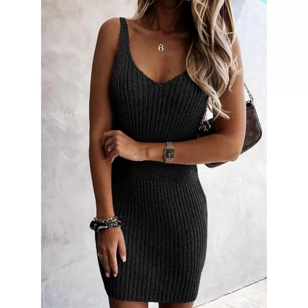 Sidefeel Womens 2024 Summer V Neck Sleeveless Sundress Casual Ribbed Knit Tank Dress Sexy Bodycon Mini Dress