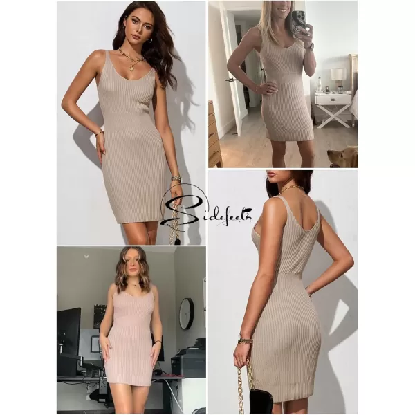 Sidefeel Womens 2024 Summer V Neck Sleeveless Sundress Casual Ribbed Knit Tank Dress Sexy Bodycon Mini Dress
