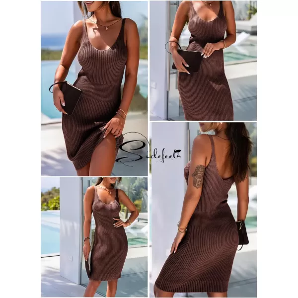 Sidefeel Womens 2024 Summer V Neck Sleeveless Sundress Casual Ribbed Knit Tank Dress Sexy Bodycon Mini Dress