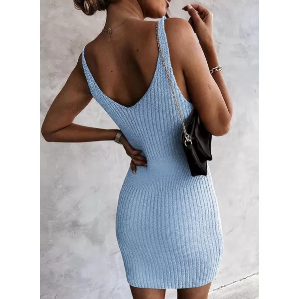 Sidefeel Womens 2024 Summer V Neck Sleeveless Sundress Casual Ribbed Knit Tank Dress Sexy Bodycon Mini Dress