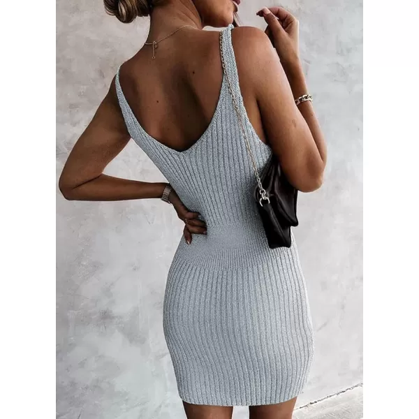 Sidefeel Womens 2024 Summer V Neck Sleeveless Sundress Casual Ribbed Knit Tank Dress Sexy Bodycon Mini Dress