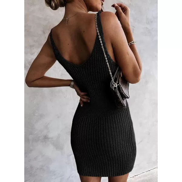 Sidefeel Womens 2024 Summer V Neck Sleeveless Sundress Casual Ribbed Knit Tank Dress Sexy Bodycon Mini Dress