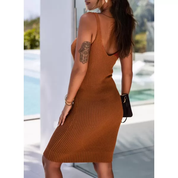 Sidefeel Womens 2024 Summer V Neck Sleeveless Sundress Casual Ribbed Knit Tank Dress Sexy Bodycon Mini Dress