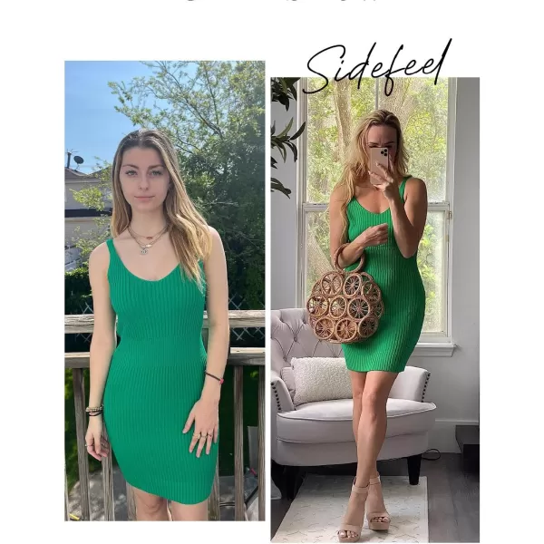 Sidefeel Womens 2024 Summer V Neck Sleeveless Sundress Casual Ribbed Knit Tank Dress Sexy Bodycon Mini Dress