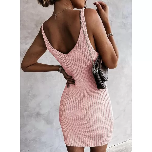 Sidefeel Womens 2024 Summer V Neck Sleeveless Sundress Casual Ribbed Knit Tank Dress Sexy Bodycon Mini Dress