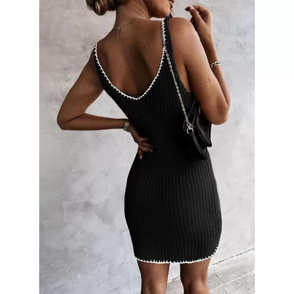 Sidefeel Womens 2024 Summer V Neck Sleeveless Sundress Casual Ribbed Knit Tank Dress Sexy Bodycon Mini Dress