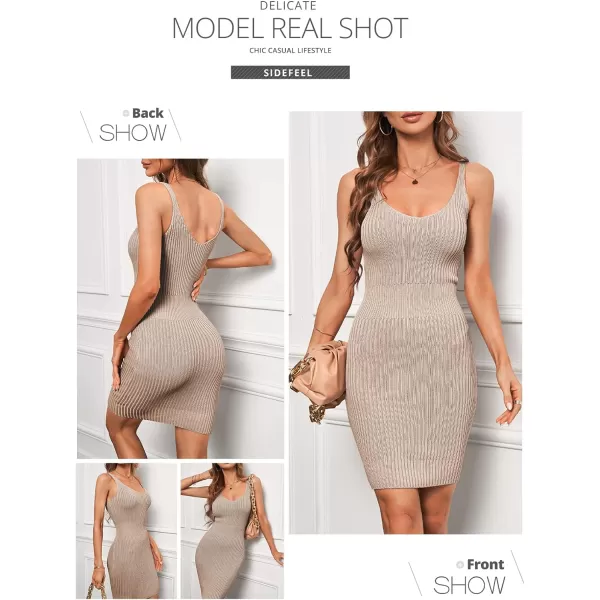 Sidefeel Womens 2024 Summer V Neck Sleeveless Sundress Casual Ribbed Knit Tank Dress Sexy Bodycon Mini Dress
