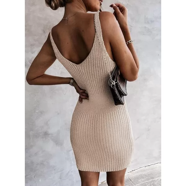 Sidefeel Womens 2024 Summer V Neck Sleeveless Sundress Casual Ribbed Knit Tank Dress Sexy Bodycon Mini Dress