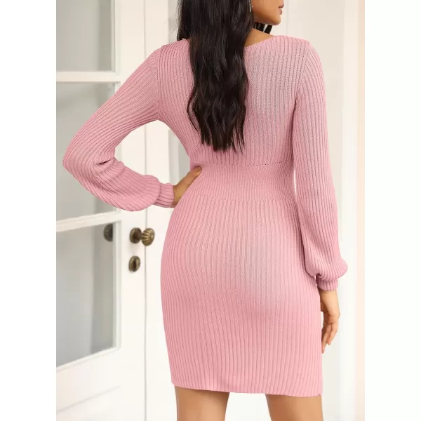 Sidefeel Womens 2024 Winter Ribbed Knit Sweater Dress Casual Long Sleeve Fall Dresses Sexy V Neck Bodycon Mini Dress