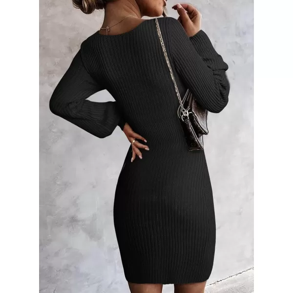 Sidefeel Womens 2024 Winter Ribbed Knit Sweater Dress Casual Long Sleeve Fall Dresses Sexy V Neck Bodycon Mini Dress