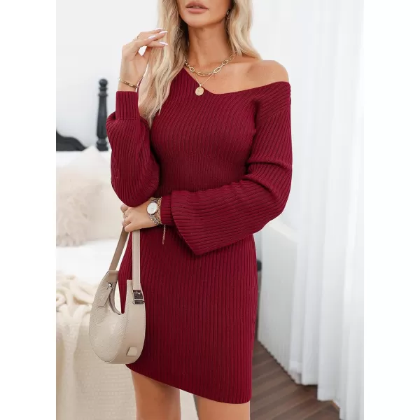 Sidefeel Womens 2024 Winter Ribbed Knit Sweater Dress Casual Long Sleeve Fall Dresses Sexy V Neck Bodycon Mini Dress