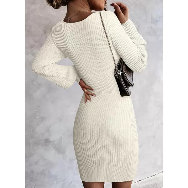 Sidefeel Womens 2024 Winter Ribbed Knit Sweater Dress Casual Long Sleeve Fall Dresses Sexy V Neck Bodycon Mini Dress