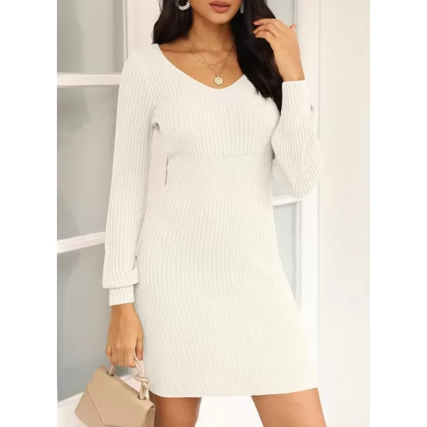 Sidefeel Womens 2024 Winter Ribbed Knit Sweater Dress Casual Long Sleeve Fall Dresses Sexy V Neck Bodycon Mini Dress