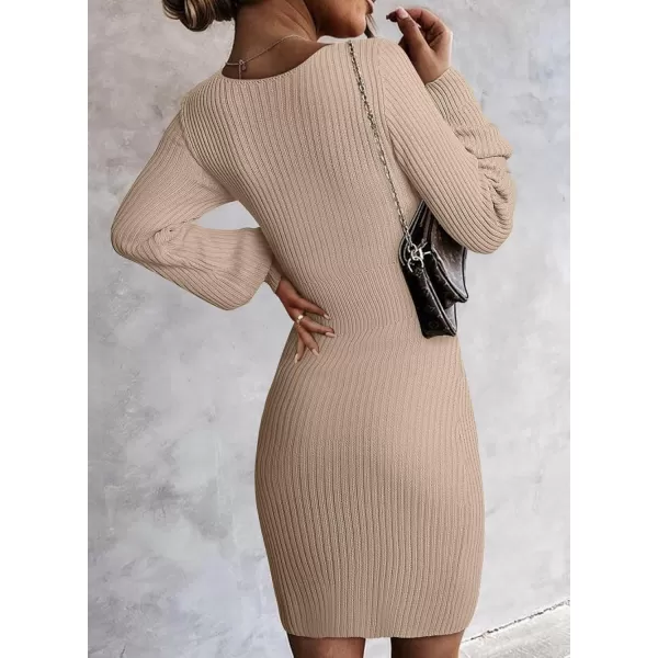 Sidefeel Womens 2024 Winter Ribbed Knit Sweater Dress Casual Long Sleeve Fall Dresses Sexy V Neck Bodycon Mini Dress