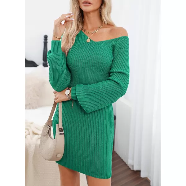 Sidefeel Womens 2024 Winter Ribbed Knit Sweater Dress Casual Long Sleeve Fall Dresses Sexy V Neck Bodycon Mini Dress