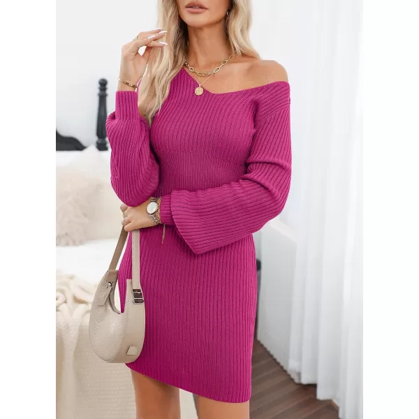 Sidefeel Womens 2024 Winter Ribbed Knit Sweater Dress Casual Long Sleeve Fall Dresses Sexy V Neck Bodycon Mini Dress