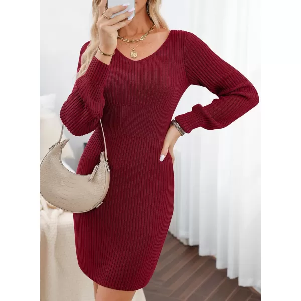 Sidefeel Womens 2024 Winter Ribbed Knit Sweater Dress Casual Long Sleeve Fall Dresses Sexy V Neck Bodycon Mini Dress