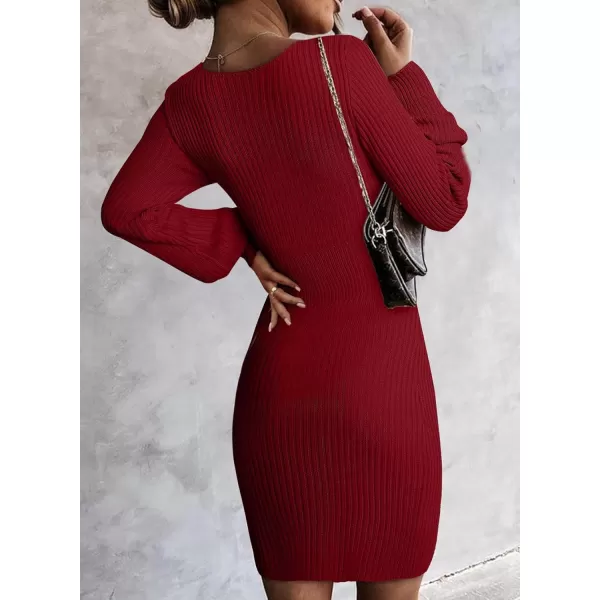 Sidefeel Womens 2024 Winter Ribbed Knit Sweater Dress Casual Long Sleeve Fall Dresses Sexy V Neck Bodycon Mini Dress