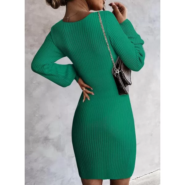 Sidefeel Womens 2024 Winter Ribbed Knit Sweater Dress Casual Long Sleeve Fall Dresses Sexy V Neck Bodycon Mini Dress