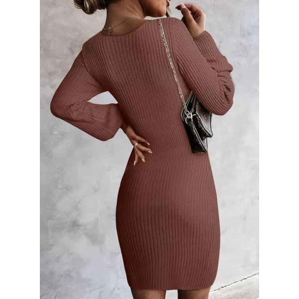 Sidefeel Womens 2024 Winter Ribbed Knit Sweater Dress Casual Long Sleeve Fall Dresses Sexy V Neck Bodycon Mini Dress