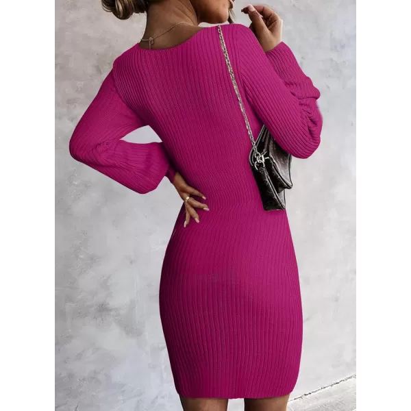 Sidefeel Womens 2024 Winter Ribbed Knit Sweater Dress Casual Long Sleeve Fall Dresses Sexy V Neck Bodycon Mini Dress