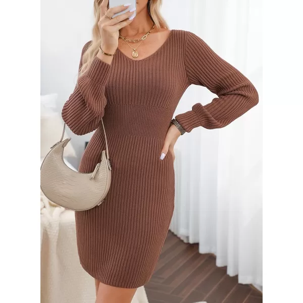 Sidefeel Womens 2024 Winter Ribbed Knit Sweater Dress Casual Long Sleeve Fall Dresses Sexy V Neck Bodycon Mini Dress