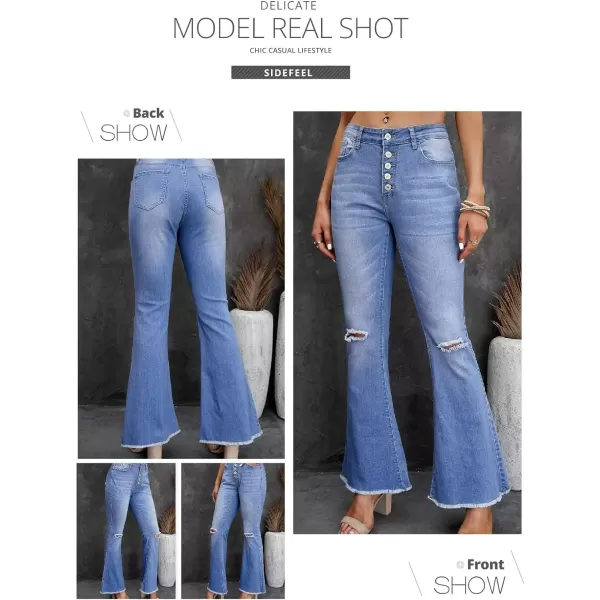 Sidefeel Women's Bell Bottom Button Fly Bootcut Jeans Ripped Flared Denim Pants
