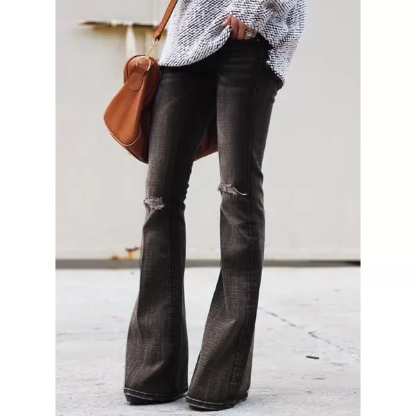 Sidefeel Women's Bell Bottom Button Fly Bootcut Jeans Ripped Flared Denim Pants