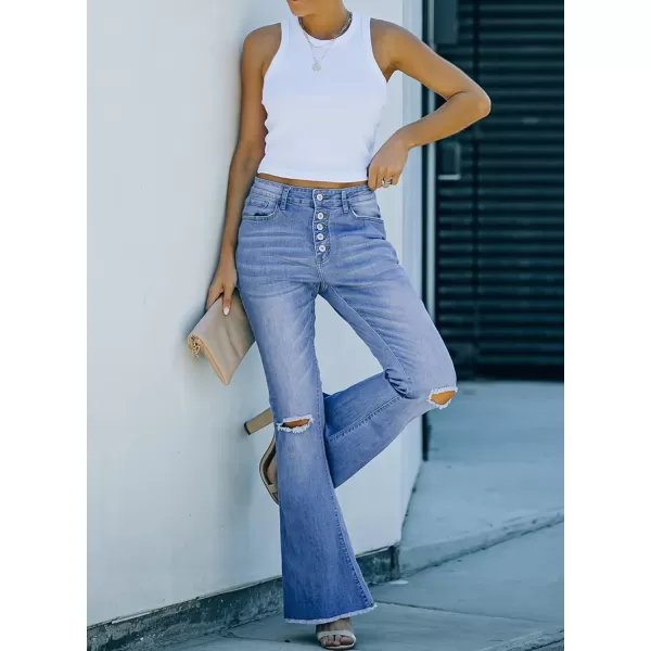 Sidefeel Women's Bell Bottom Button Fly Bootcut Jeans Ripped Flared Denim Pants