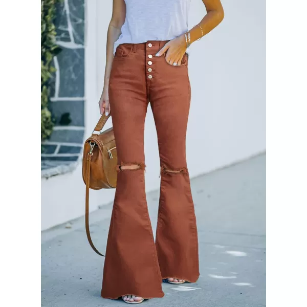 Sidefeel Women's Bell Bottom Button Fly Bootcut Jeans Ripped Flared Denim Pants