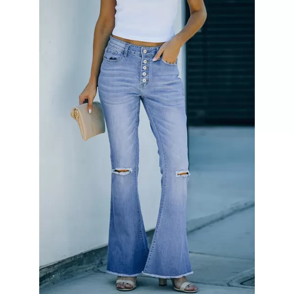 Sidefeel Women's Bell Bottom Button Fly Bootcut Jeans Ripped Flared Denim Pants