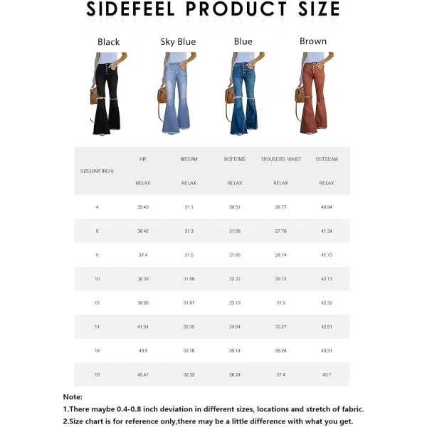 Sidefeel Women's Bell Bottom Button Fly Bootcut Jeans Ripped Flared Denim Pants