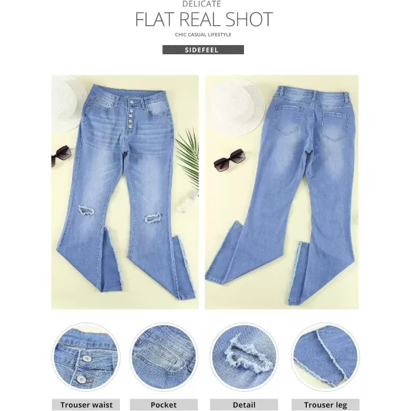 Sidefeel Women's Bell Bottom Button Fly Bootcut Jeans Ripped Flared Denim Pants
