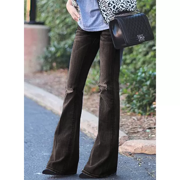 Sidefeel Women's Bell Bottom Button Fly Bootcut Jeans Ripped Flared Denim Pants