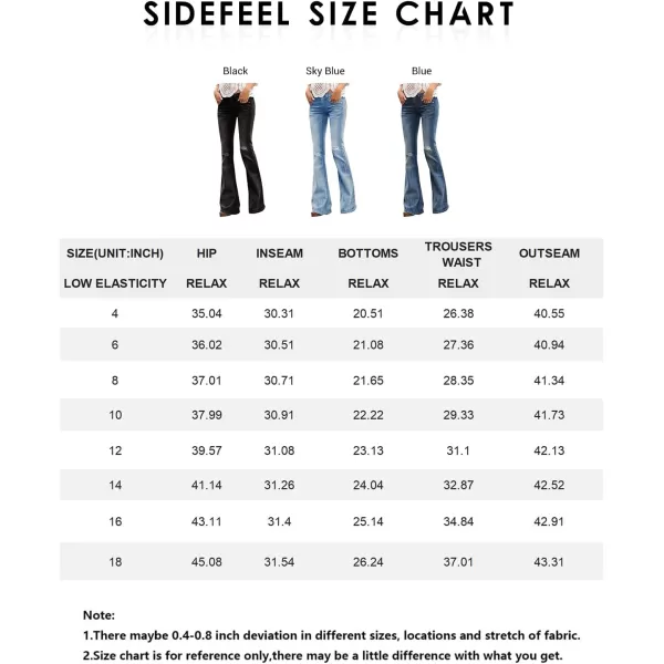 Sidefeel Women's Bell Bottom Button Fly Bootcut Jeans Ripped Flared Denim Pants
