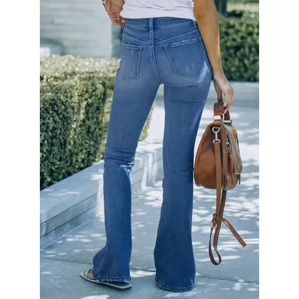 Sidefeel Women's Bell Bottom Button Fly Bootcut Jeans Ripped Flared Denim Pants