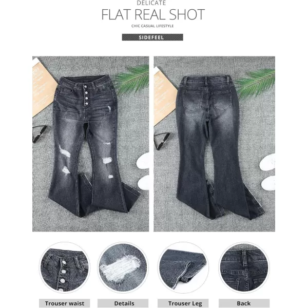 Sidefeel Women's Bell Bottom Button Fly Bootcut Jeans Ripped Flared Denim Pants