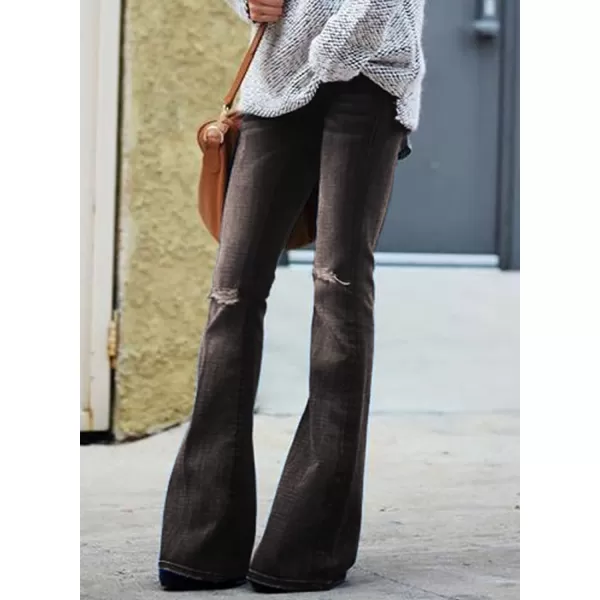 Sidefeel Women's Bell Bottom Button Fly Bootcut Jeans Ripped Flared Denim Pants