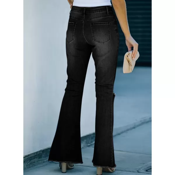 Sidefeel Women's Bell Bottom Button Fly Bootcut Jeans Ripped Flared Denim Pants