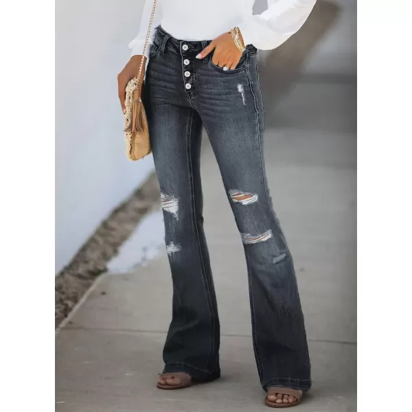 Sidefeel Women's Bell Bottom Button Fly Bootcut Jeans Ripped Flared Denim Pants