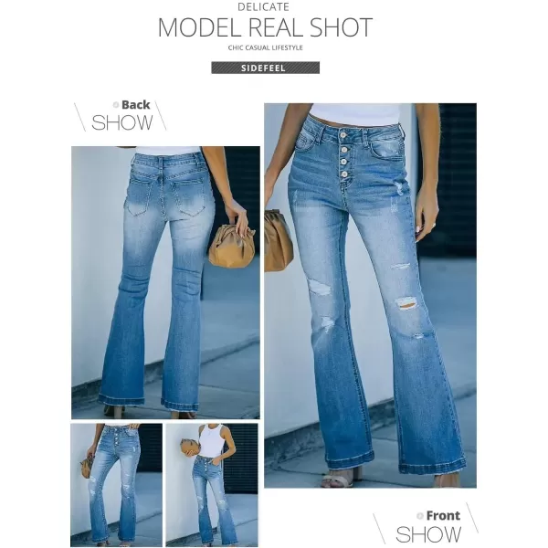 Sidefeel Women's Bell Bottom Button Fly Bootcut Jeans Ripped Flared Denim Pants