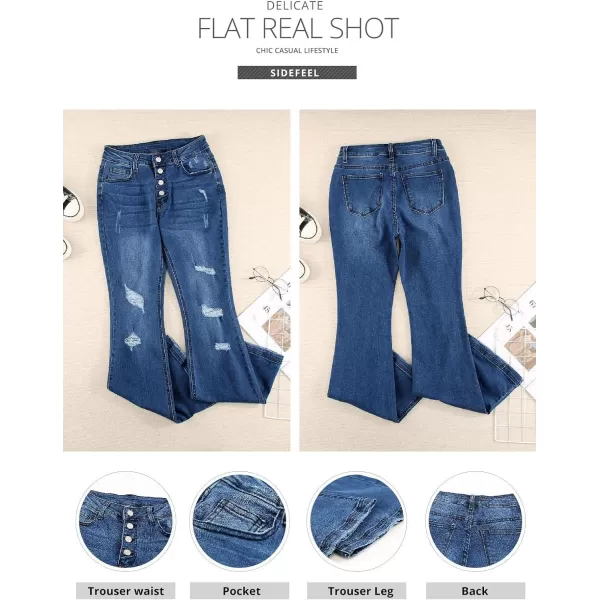 Sidefeel Women's Bell Bottom Button Fly Bootcut Jeans Ripped Flared Denim Pants