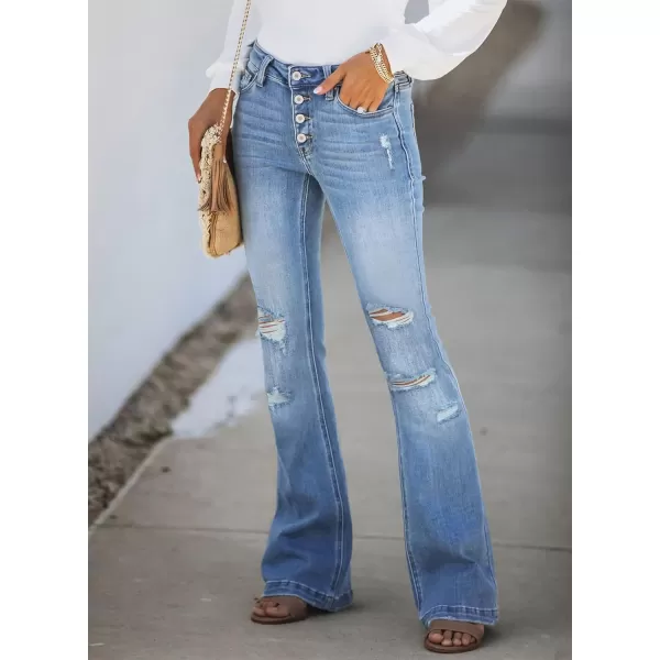 Sidefeel Women's Bell Bottom Button Fly Bootcut Jeans Ripped Flared Denim Pants